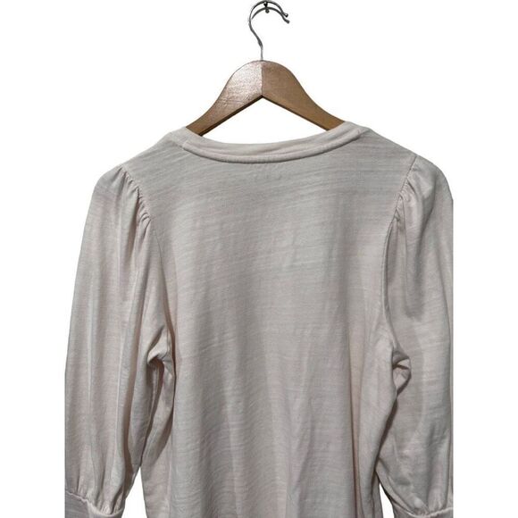 Loft Cream Burnout Knit Balloon 3/4 Sleeve Blouse Top Size Medium Minimalist - Picture 7 of 10